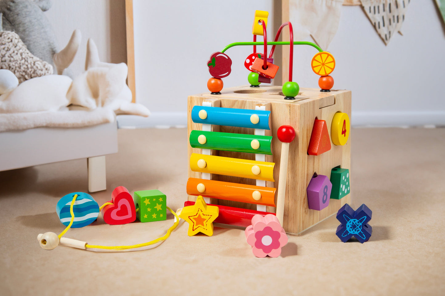 ChakaToys Wooden Baby Activity Cube Montessori Educational Toy